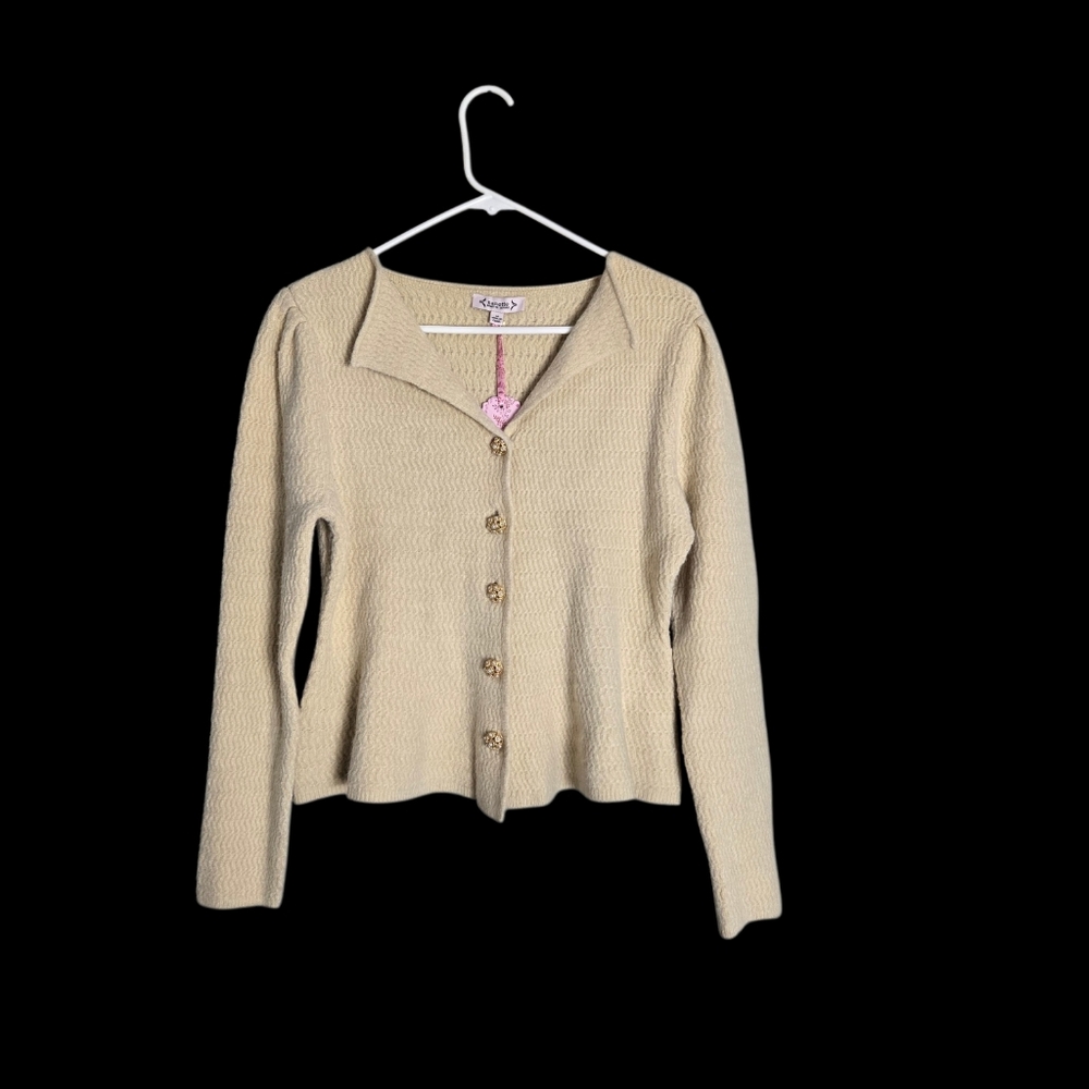 Nanette Lepore Pearl Button Textured Knit Cardigan Off White Cream Rayon Medium - Picture 7 of 15